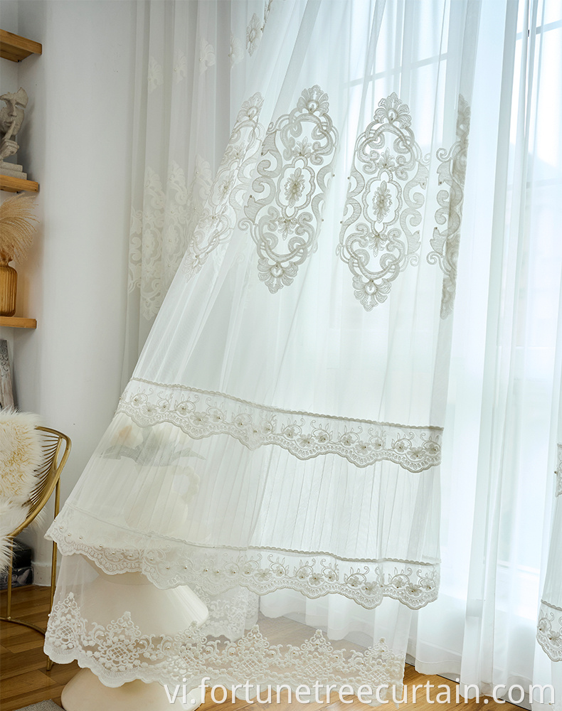 Transparent Embroidery Beaded Shade Curtain Sheer